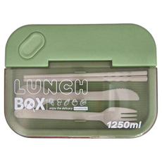 大容量三分格含餐具便當盒, 1250ml, 顏色隨機, 1個