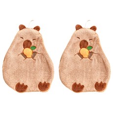 邸家 DEJA 卡皮巴拉擦手巾 珊瑚絨材質 可愛造型 吸水速乾 掛繩設計, 吃果款 棕色 + 橘色, 2個