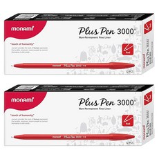 Monami Plus Pen 3000 0.4mm 簽字筆, 紅色, 24個