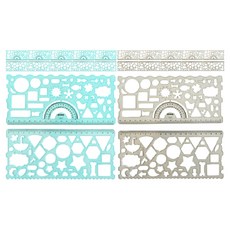 misoro 1000 形狀尺 天藍色 2款 x 3p + 灰色 2款 x 3p 套組 1195, 天藍色, 灰色, 2套