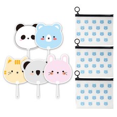 2Youngdesign 動物造型扇子 5入+夾鏈袋 S號 2入組, 藍熊款(夾鍊袋)+隨機出貨(扇子), 1套