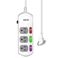 Kinyo 3開3插延長線 3孔, 1.8m, 白色, 1個