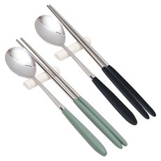 Willive 304不鏽鋼 AMOS 粉彩餐具 2件組, 湯匙 + 筷子, 卡其色 + 海軍藍, 2套