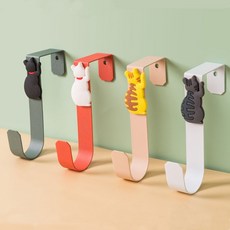 PARA:D 貓咪造型門後掛鉤 4入, 黑色/白色/紅色/粉色, 1組
