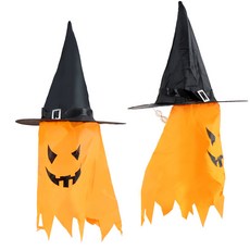 懸掛式LED女巫帽南瓜裝飾, 橘色, 2個