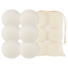 木製烘衣機羊毛球 6入 + 收納袋組合, 單一顏色, 1套