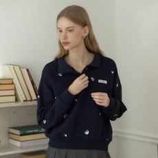 ourhope 女款瑪格麗特刺繡鈕扣領棉質大學T