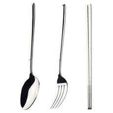 Hi CHEF 掌廚 雅典三入禮盒組(筷 + 匙 + 叉), 筷子 + 叉子 + 湯匙, 銀色, 1組