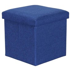 SIANG SI 多功能可折疊棉麻收納凳, 深藍色, 1個