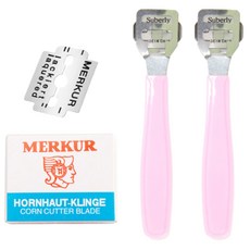 굳은살제거 컬러풀 발 각질 면도기 핑크 2p + 면도날 10p 세트, 1세트