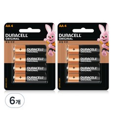 듀라셀 오리지널 알카라인 건전지 AA 블리스터팩, 4개입, 6개