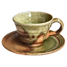 桃紋彎柄手造杯皿組 Set - 日本製 陶瓷杯碟組, 1組