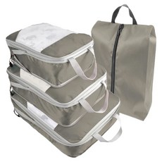 旅行壓縮袋 牛津布材質, S(32 x 21.5 x 3cm) + M(36.5 x 27.5 x 4cm) + L(40 x 30.5 x 6cm) + 鞋袋(39.5 x 22.8 x 11.5cm), 太空灰