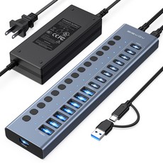 아카시스 16in1 USB C A타입 멀티 허브 포트 + 핸드폰 충전 DC12V 8A 어댑터 세트 HB16PRO, 블루, 1세트