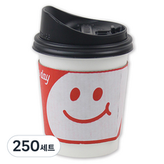 아이엔피 종이컵 화이트 무지 300ml + 롱개폐 뚜껑 + 홀더 스마일레드 세트, 250세트