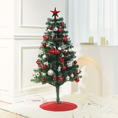 聖誕節 高CP值 PVC綠色尖端聖誕樹 + 裝飾品 + 星星樹頂飾 + 樹裙 全套組, 紅銀色, 150cm