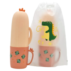 아우라팸 아동용 선인장 휴대용 여행용 양치컵 칫솔케이스, 핑크, 1개