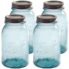 Ball 梅森 窄口珍藏水藍玻璃罐 Set 4入, 946ml, 1組