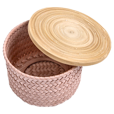 Handedby Wonder 編織圓形附蓋籃 竹蓋, XS H17 x 17 x 13cm, 粉色, 1個