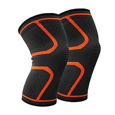 AOLIKES 奧力克斯 7718彈力護膝, 尼龍材質, 高彈力乳絲線, 氨綸, 矽膠, M, 1雙, 橙色
