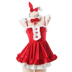 Tsutsui Market 派對造型服裝紅色迷你連體衣 + 兔子頭帶