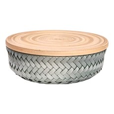 Handedby Wonder 編織圓形附蓋籃 XS, 聚丙烯回收塑膠竹纖維材質, 17 x 17 x 7cm, 藍綠色, 1個