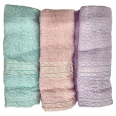 台灣製純棉緞檔毛巾3件組 L2401A-3 74 x 33cm 225g, 藍色 + 粉色 + 紫色, 1組