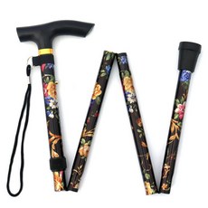 Dr.펠리스제이 접이식 꽃무늬 어르신 지팡이, 블랙, 1개