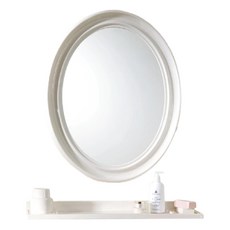 雙手萬能 經典防霧ABS橢圓浴鏡 附三用平台, 簡約收納設計, 象牙色