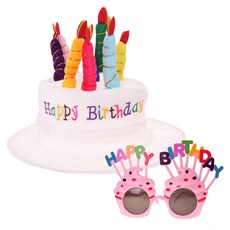 파티공구 케익모자 + 생일머핀안경 세트, 화이트(모자), 핑크(안경), 1세트