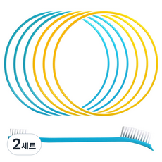 整潔王 矽膠餐盤蓋 橡膠墊圈 替換套組 5mm 2款 + 清潔刷套組, 2套, 藍色 + 黃色, 矽膠 6入 + 清潔刷