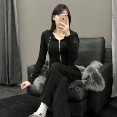 PEONIST 女款雙拉鍊連帽外套 + 長褲套裝