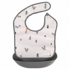 NORDICO 防水圍兜, 北歐風格設計, 輕柔材質防漏口袋, 可拆卸清洗便利, 森林朋友款, 1個