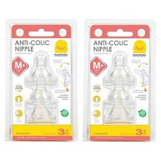 PiYOPiYO 黃色小鴨 媽咪乳感防脹氣 標準口徑奶瓶用奶嘴 十字型 M 3個, 3個月以上, 2組