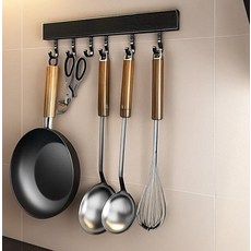 Unittree 移動式廚房掛架 6掛鉤黏貼式, 1個, 黑色