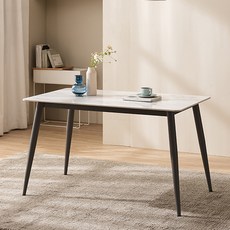 수플레 통세라믹 식탁 방문설치, 마블화이트(상판), 블랙(다리), 4인용