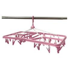 伸美 方形折疊曬衣架32夾 耐衝擊PP 鋼製彈簧, 粉色, 1個
