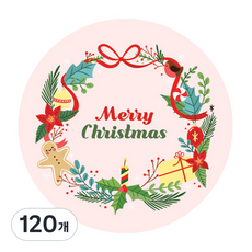 Donna&deco 彩色聖誕花環7cm圓形貼紙, 混色, 120件