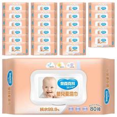 奈森克林 嬰兒純水厚實加大柔濕巾附蓋, 80張, 24包