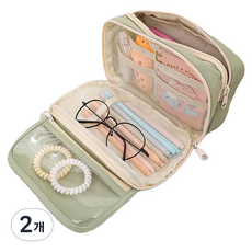 City Company 大容量 PVC 透明鉛筆盒, 綠色, 2個