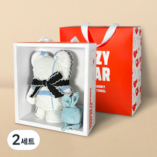 송월타월 무무프렌즈 코지베어 타월 200g 30수 코마사 + 미니레빗 35g 30수 면사 선물세트, 베이지(곰돌이), 랜덤발송(미니레빗), 랜덤발송(리본), 2세트