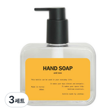 국내 제조 슬림형 액상형 핸드워시 리필용기 300ml + HAND SOAP 라벨 세트, 투명 + 화이트(용기), 옐로우(라벨지), 3세트