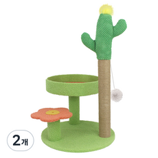 펫츠몬 고양이 긁기 편한 캣타워 스크래쳐 3단 기둥형 선인장, 그린, 2개
