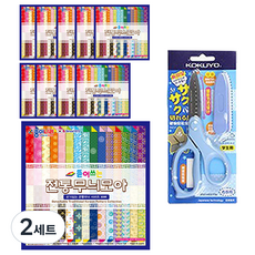 JONG IE NARA 2000可重複使用的傳統圖案收集彩色紙 30張 10包+國譽SAXA飛蓋剪刀 藍色, 2套, 60 種顏色