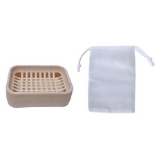 inomata 日本製 家用型快乾肥皂盒 附網袋 13 x 9 x 4cm, 米色, 1個
