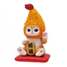 貓福珊迪 貓咪 舉左手 招財公仔, 炸蝦, 高度約7.9cm