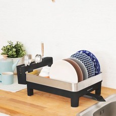 PRATEM CS Living 不鏽鋼自動排水碗盤瀝水架, 1層, 黑色, 1個