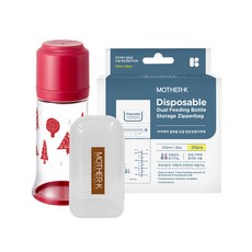 마더케이 일회용 노꼭지 젖병 250ml + 일회용 듀얼 변온지퍼백 25p + 젖꼭지 보관케이스, 레드, 1세트