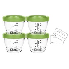 Bebelock Tritan副食品刻度密封罐, 130ml, 4個, 橄欖綠