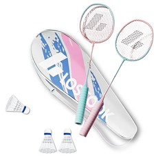 Mashatu 減震軟式握把羽球拍 2入 + 羽球 3入組, 1套, 藍色, 粉紅色(球拍)